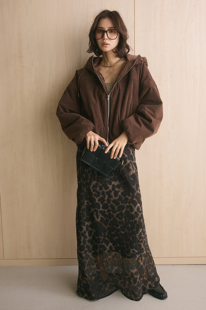 [SET]コーデュロイフーディバルーンブルゾン+エアリーシアーレオパードスカート(2set)