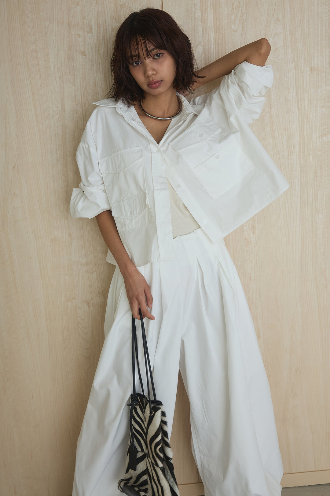 [SET]ビッグポケットシャツ+裾絞りワイドパンツ(2set)