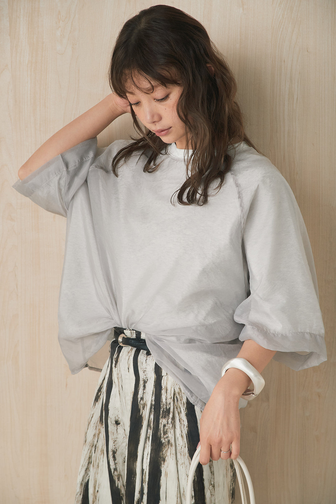 [SET]オーガンジー重ねBIGTシャツ+細ベルト付きタイダイカラーパンツ(2set)