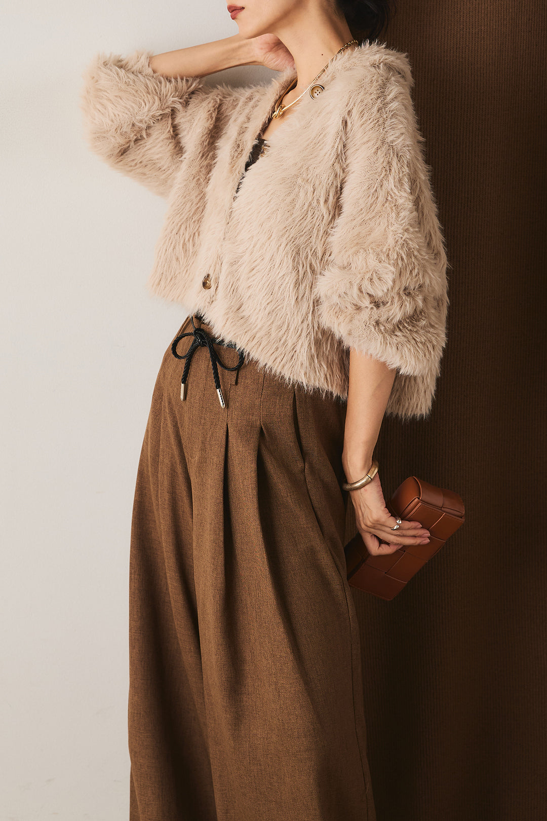 【即納】フェザーヤーン衿付きカーディガン