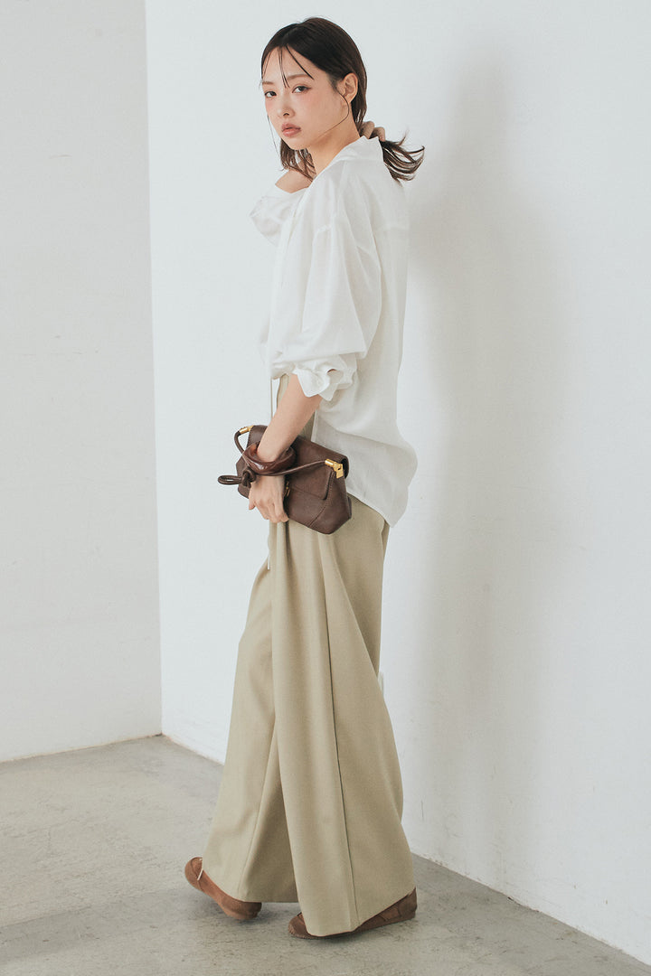 [SET]ニュアンスボータイブラウス+斜めボタンタック入りスラックス(2set)