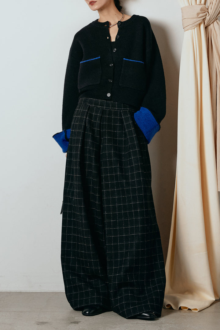 [SET]アルパカタッチダブルフェイスカーディガン+ウールライクチェックタックパンツ(2set)