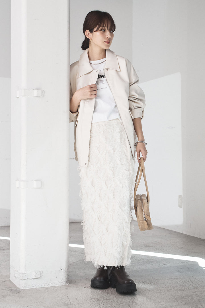 [SET]レザーライクオーバーサイズブルゾン+カットフリンジニットタイトスカート(2set)