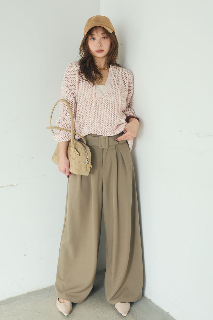 【即納】ミックスメッシュキーネックプルオーバー