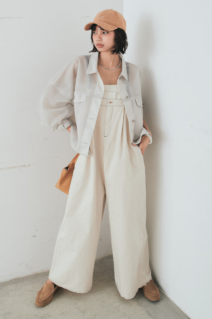 [SET]シアーダンボールサイドドロストジャケット+綿ツイルアシメサロペット(2set)