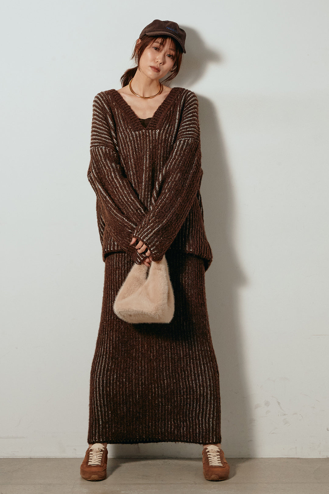 [SET]アルパカタッチ深Vニットトップス+アルパカタッチニットタイトスカート(2set)