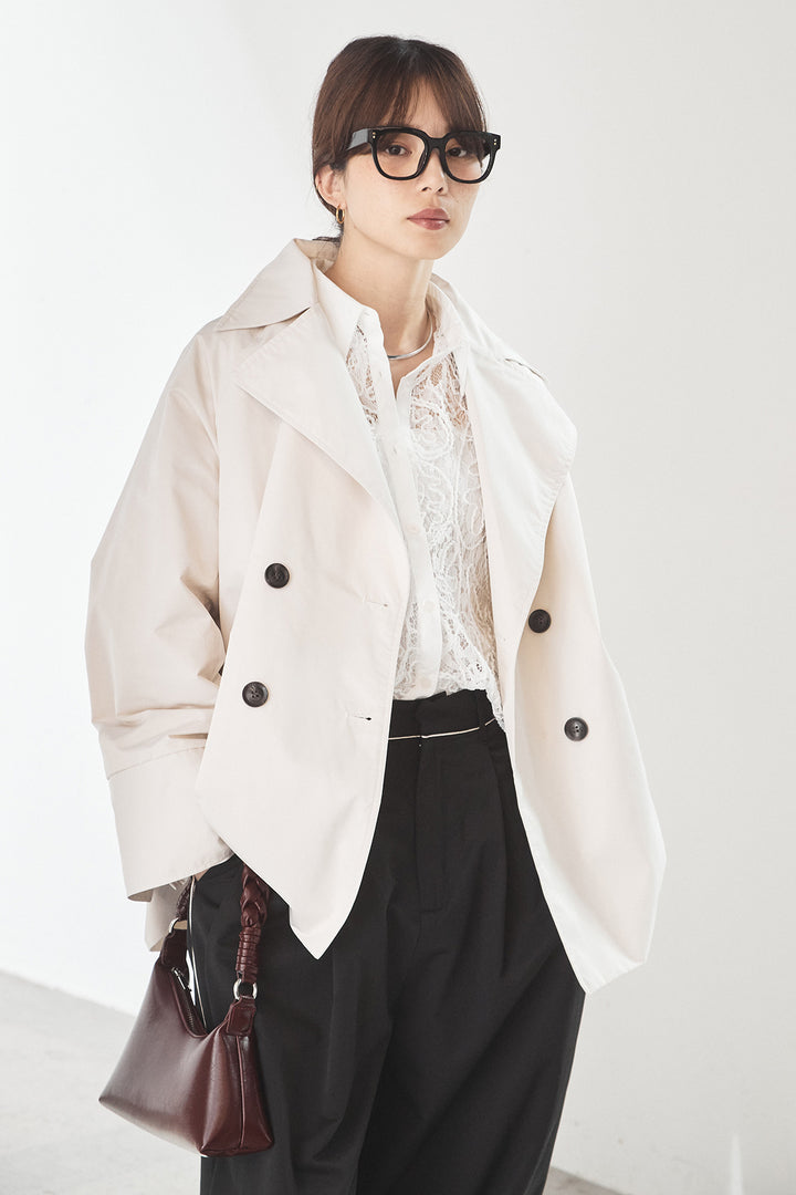 [SET]ナイロントレンチコート+刺繍レースオーバーサイズシャツ(2set)