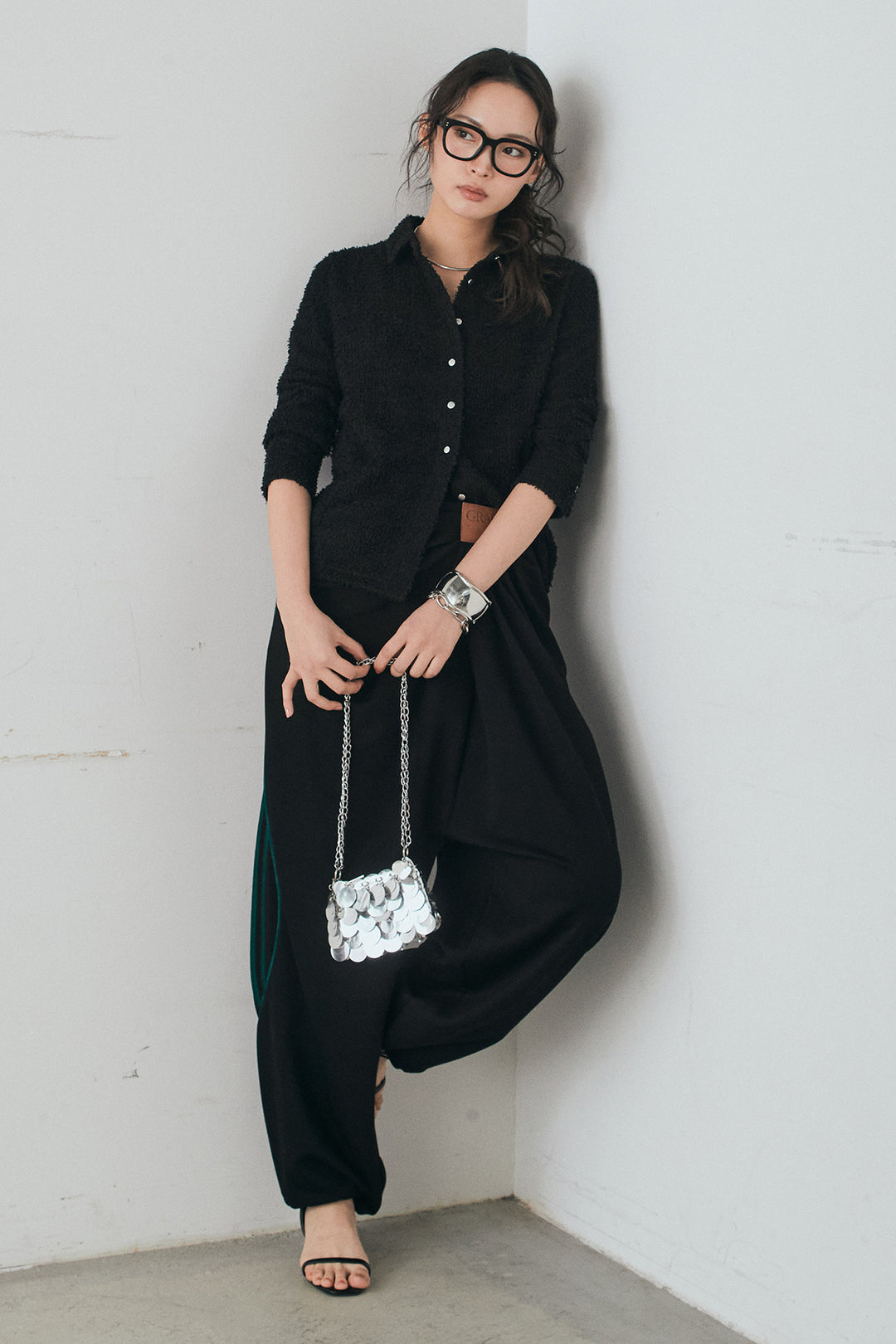 [SET]カールヤーンシャツ+ライトダンボールウェーブラインドレープパンツ(2set)