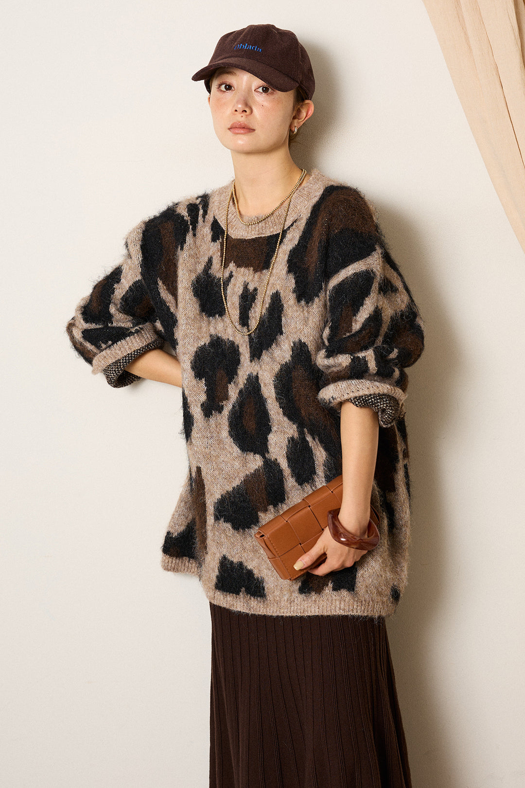 [SET]ルーズアニマルモヘアニットトップス+編み地切り替えフレアニットスカート(2set)