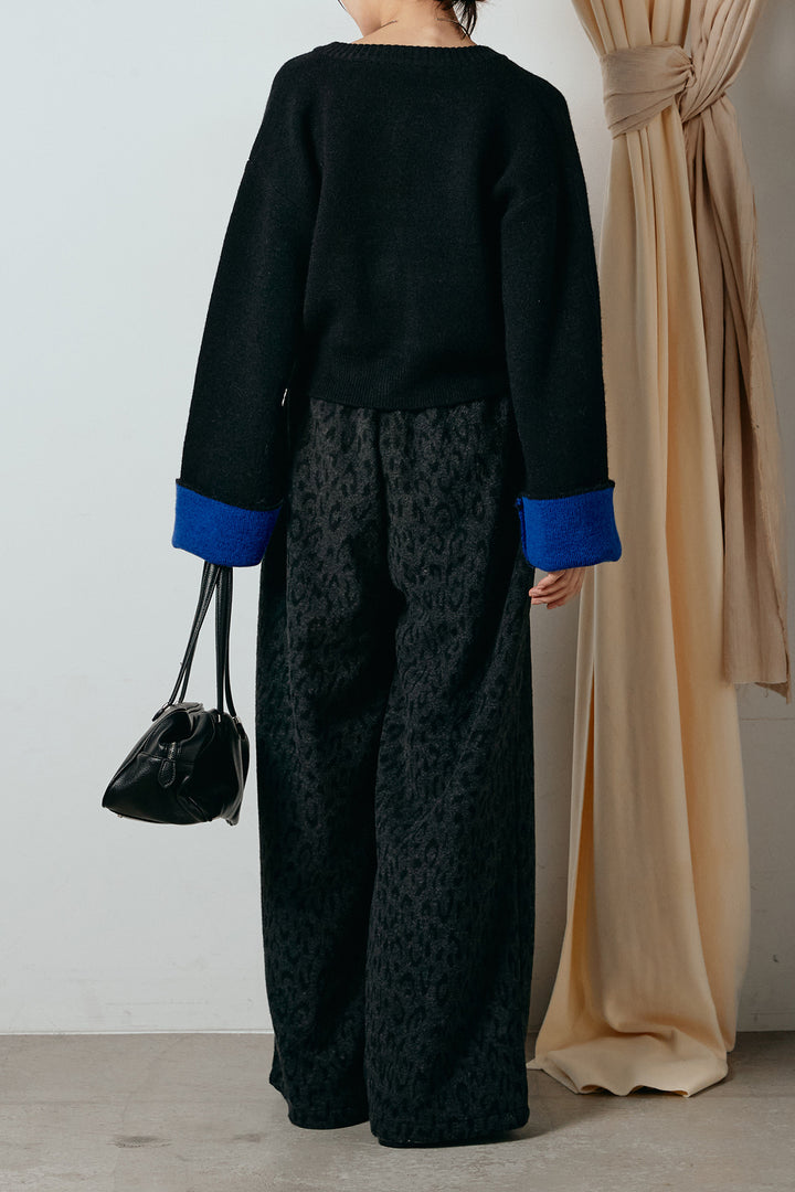 [SET]アルパカタッチダブルフェイスカーディガン+レオパードジャガードニットパンツ(2set)