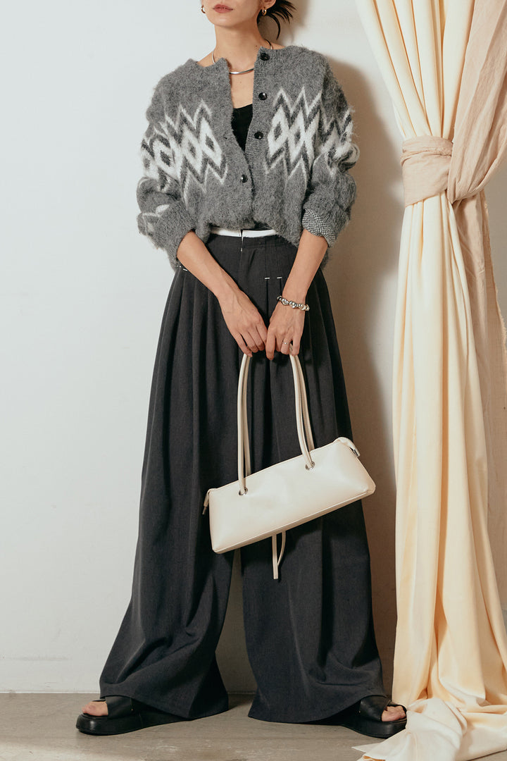 [SET]起毛ノルディック柄ニットカーディガン+ウエストステッチデザインワイドスラックス(2set)