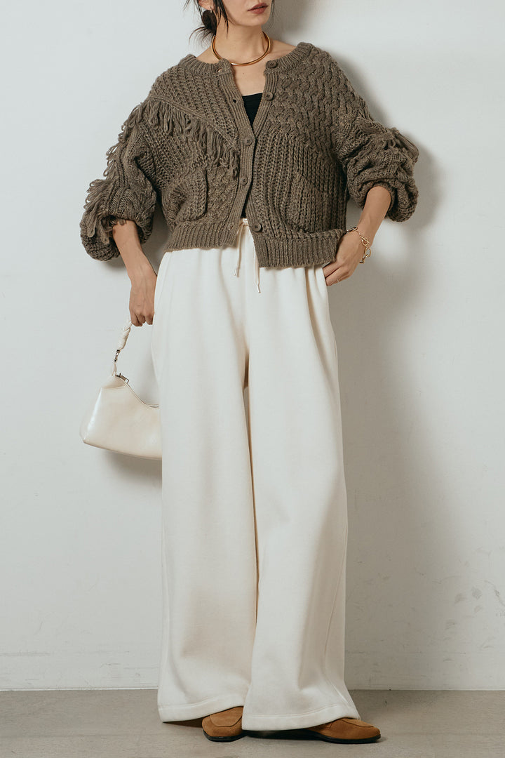 [SET]ランダムフリンジニットカーディガン+裏起毛スウェットワイドパンツ(2set)