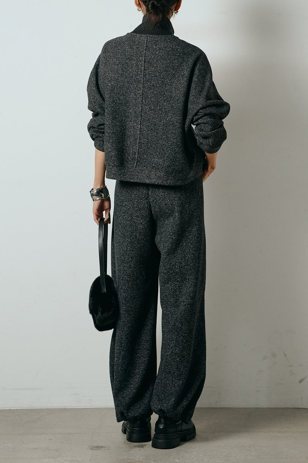 [SET]リブスタンドネックボタントップスSETUP