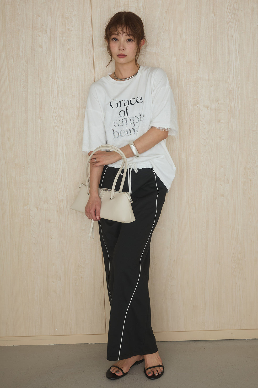 [SET]レースロゴプリントTシャツ+ミニ裏毛ストレートスカート(2set)