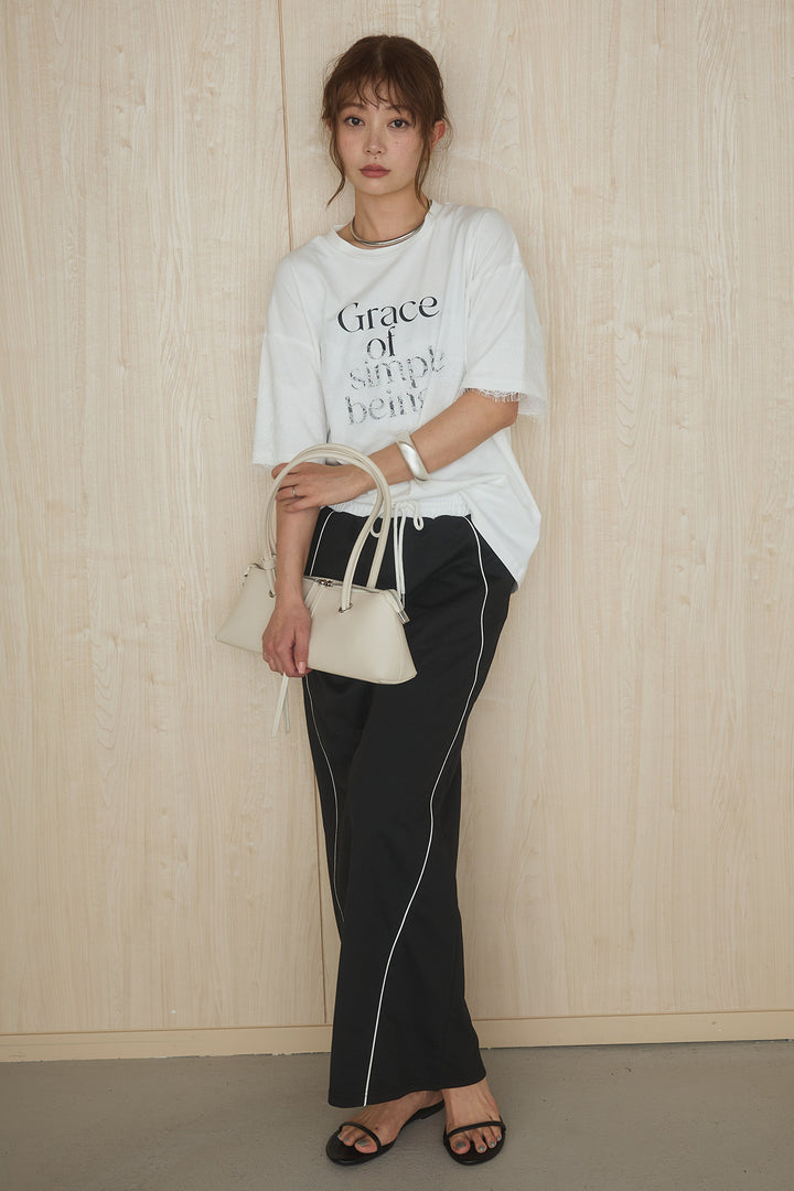 [SET]レースロゴプリントTシャツ+ミニ裏毛ストレートスカート(2set)