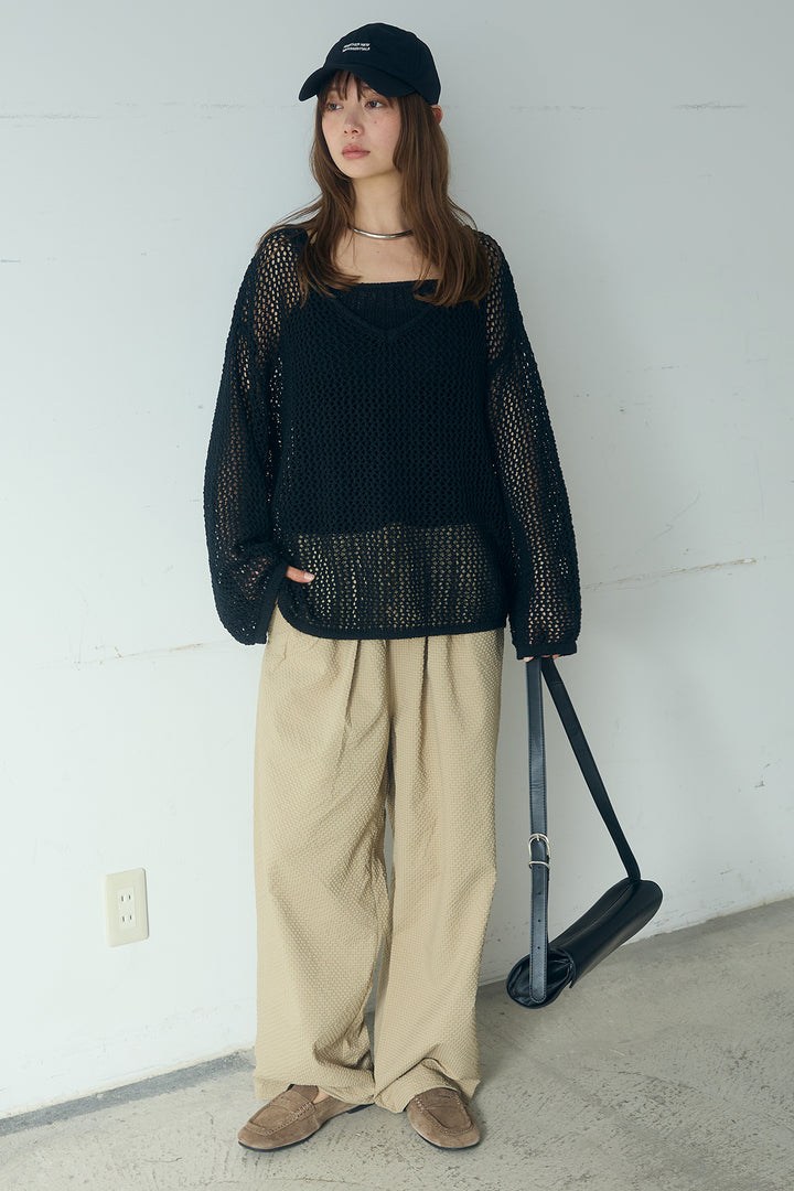 [SET]メッシュ編みビスチェセットVネックプルオーバー+シアサッカーイージーパンツ(2set)