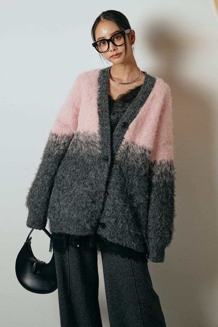 [SET]起毛グラデーションニットカーディガン+レース切り替えキャミソール(2set)