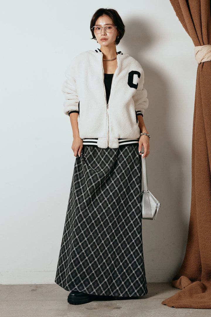 [SET]ロゴスタジャンボアブルゾン+フロッキー起毛チェックスカート(2set)