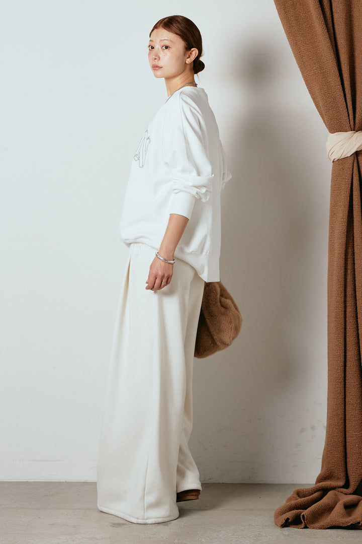 [SET]フロントロゴスウェットプルオーバー+フェイクレザー太ベルト付きタックワイドパンツ(2set)