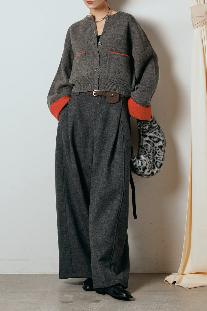 [SET]アルパカタッチダブルフェイスカーディガン+ポーチベルト付きカーブパンツ(2set)