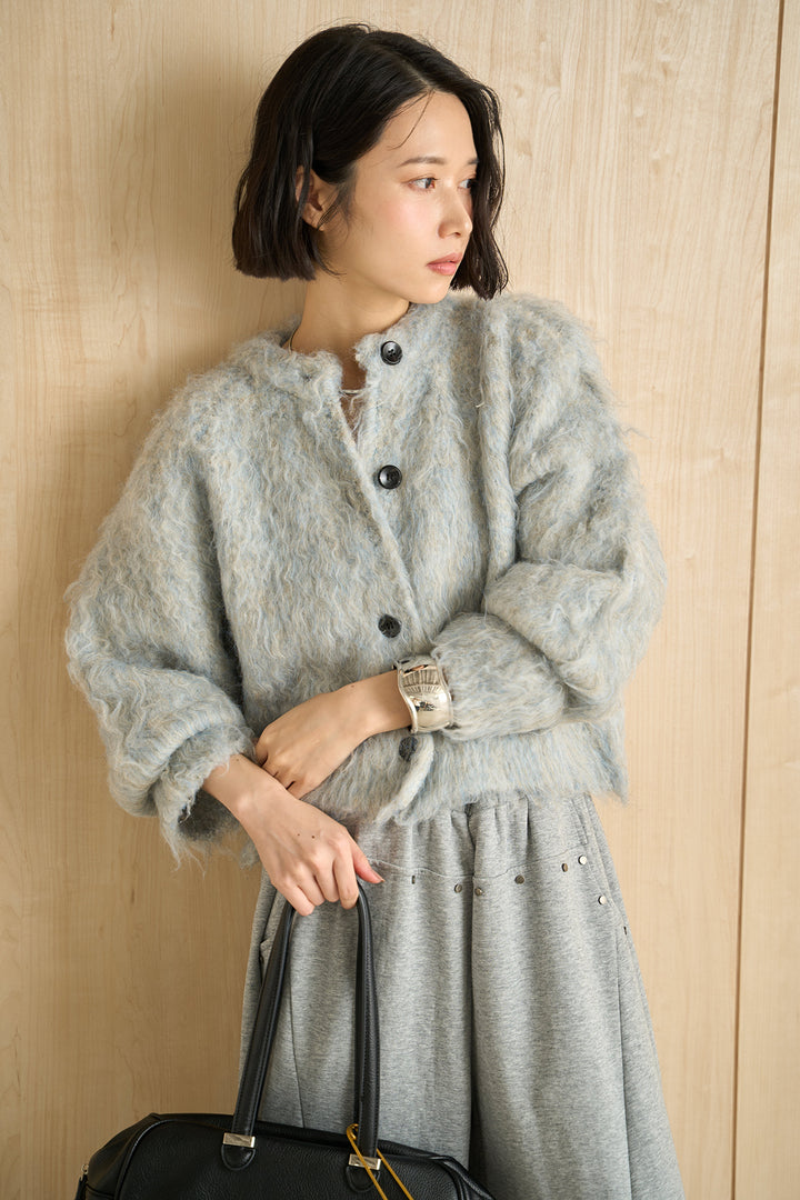 [SET]エアリーシャギークルーカーデ+スタッズ付きニーサイドタックスウェットパンツ(2set)