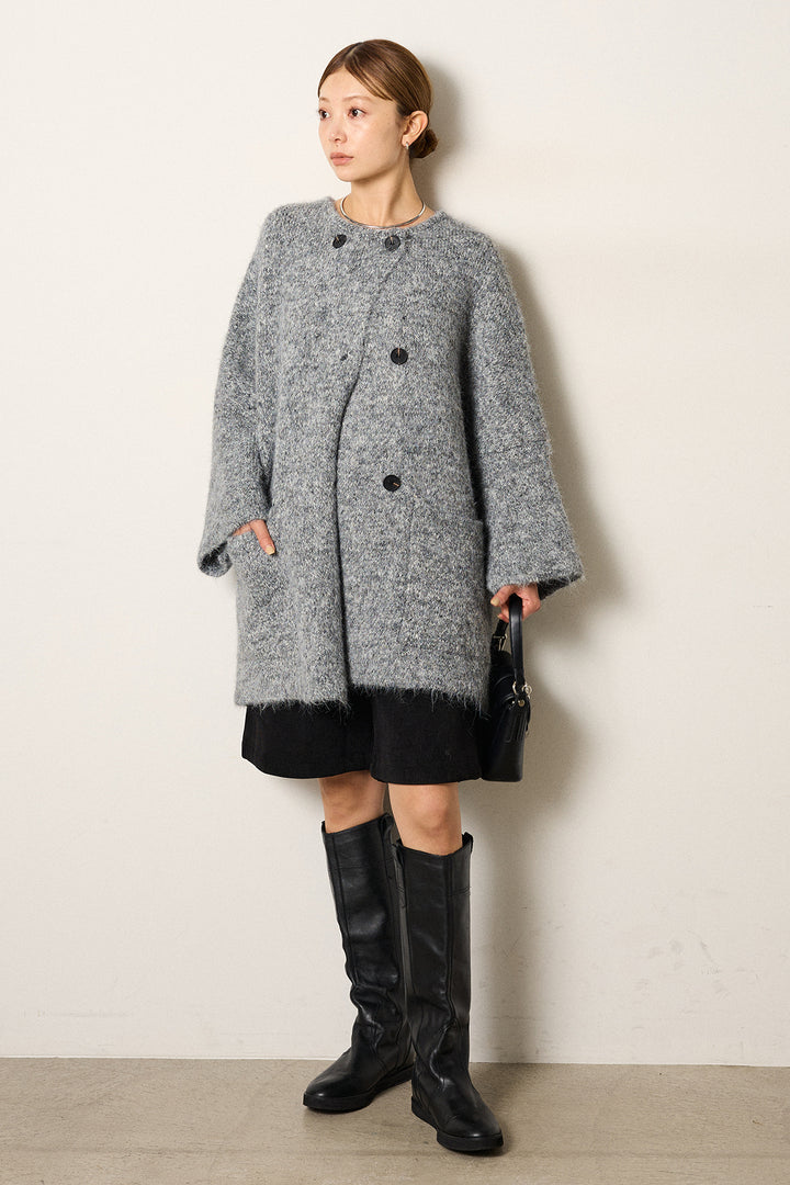 [SET]アシンメトリーボタンニットカーディガン+リラックスコーデュロイハーフパンツ(2set)