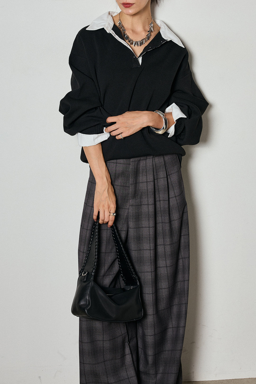 【即納】タック入りタータンチェックワイドパンツ