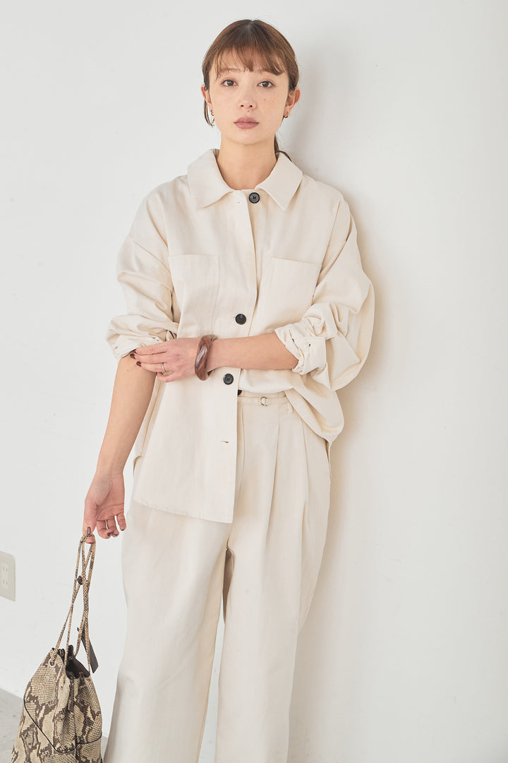 [SET]ツイルシャツジャケット+ツイルハイウエストタックパンツ(2set)