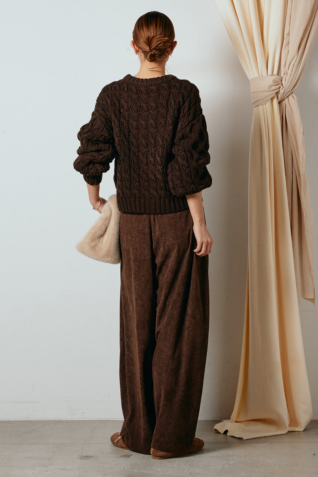 [SET]バルキーケーブルプルオーバー+コーデュロイサイドタックコクーンパンツ(2set)