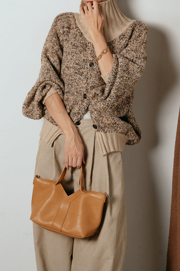 [SET]ハイネックミックスニットカーディガン+フロントタック入りコーデュロイパンツ(2set)