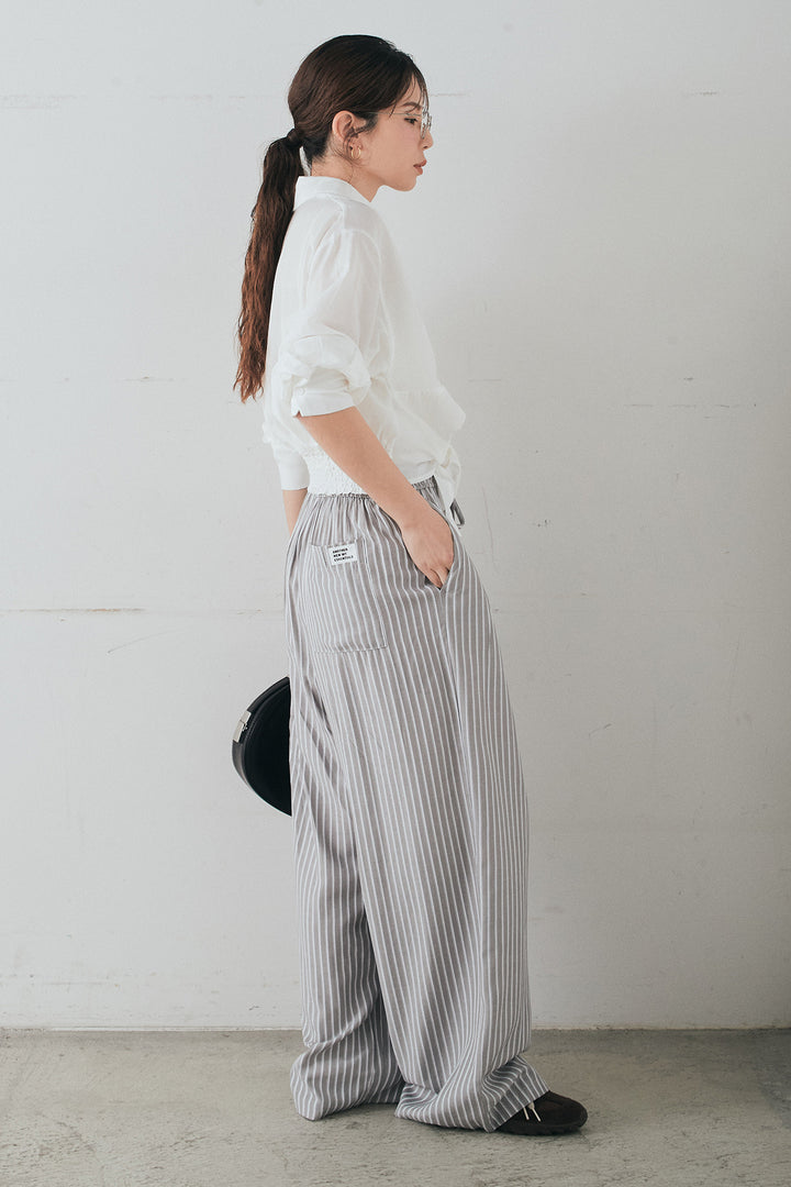 [SET]裾巻きツイストデザインシャツ+レーヨンストライプイージーワイドパンツ(2set)