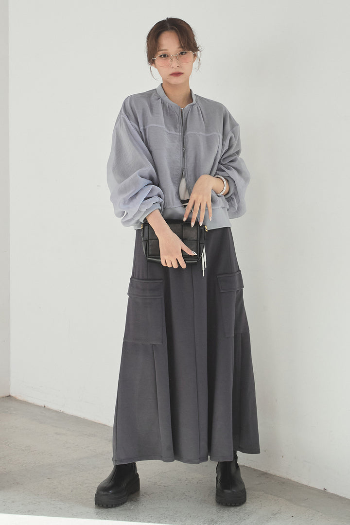 [SET]シアー×ポンチブルゾン+リラックススウェットスカート(2set)