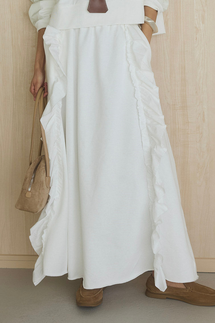 [SET]アームパッチスウェットプルオーバー+ビッグフリルスウェットロングスカート(2set)