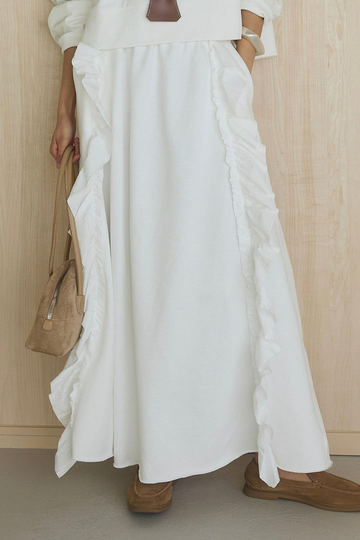 [SET]アームパッチスウェットプルオーバー+ビッグフリルスウェットロングスカート(2set)