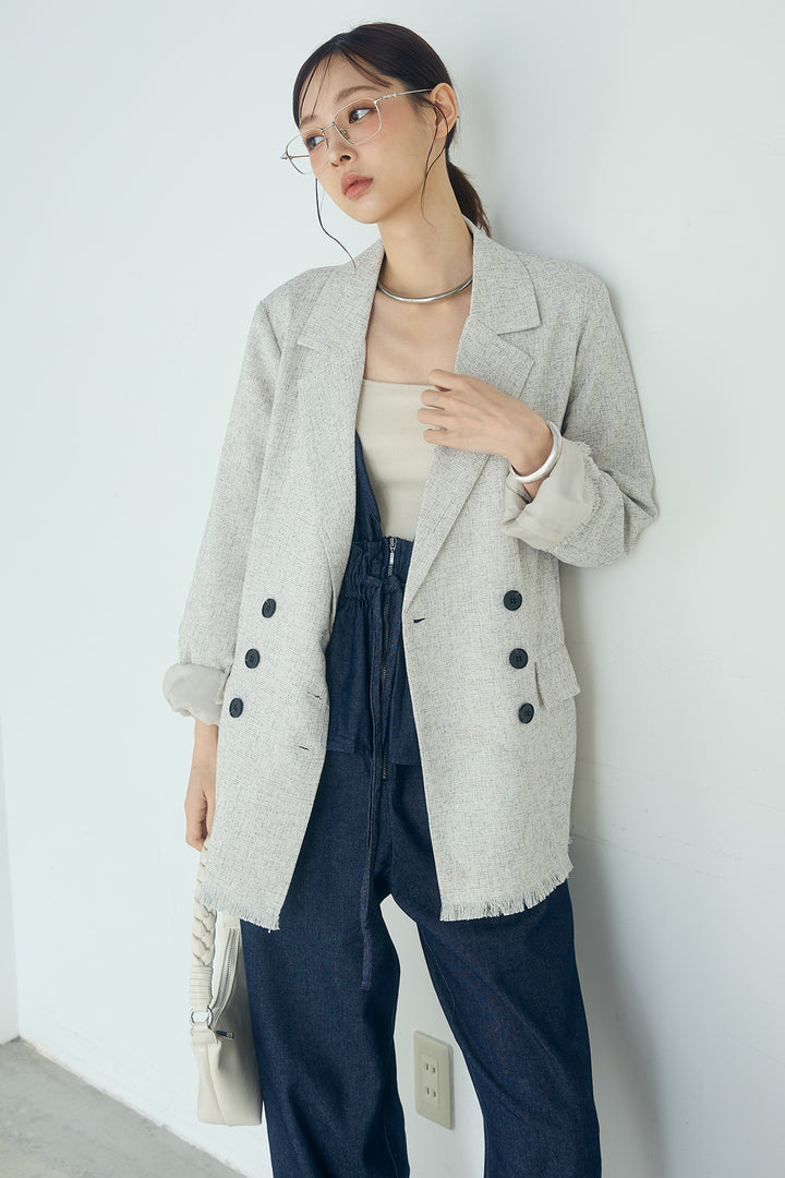 [SET]スラブネップツイードフリンジテーラードジャケット+デニムペプラムコンビネゾン(2set)