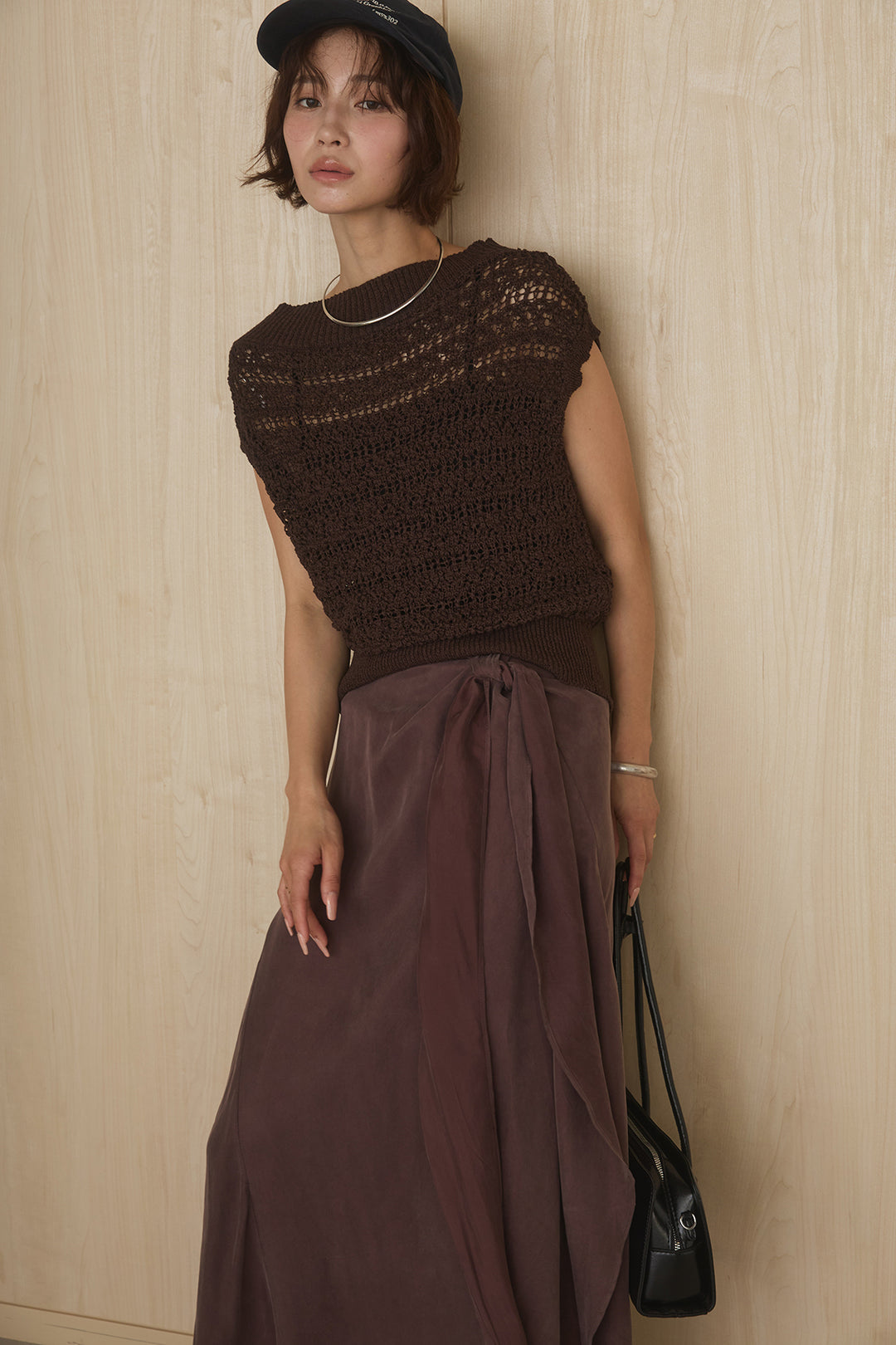 [SET]透かしレース編みフレンチニット+巻きロングスカート(2set)