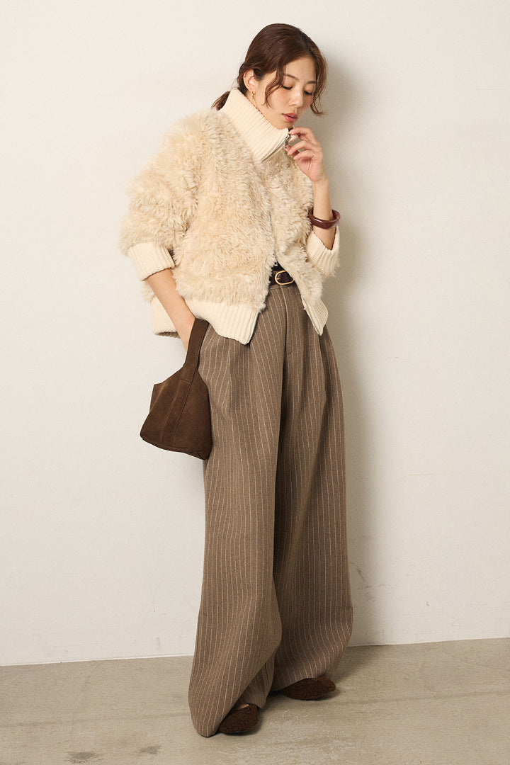 [SET]ハイネックボアブルゾン+ウールライクストライプパンツ(2set)