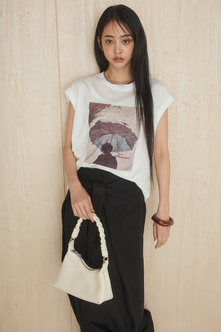 [SET]スクエアニュアンス柄Tシャツ+前結びタックワイドパンツ(2set)