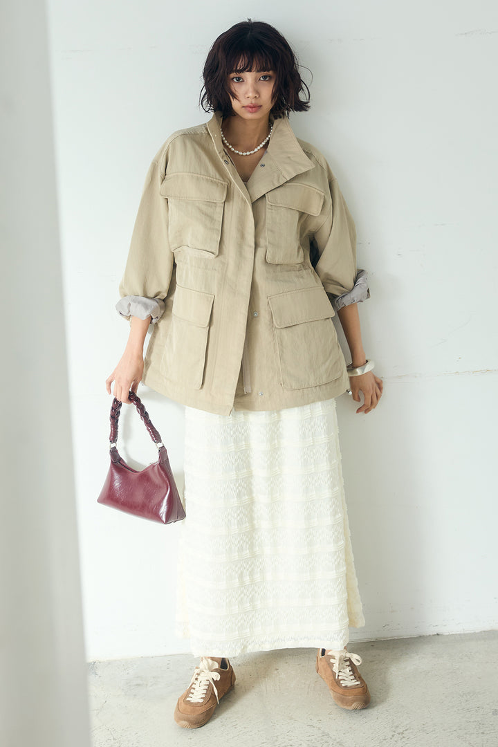 [SET]ナイロンツイルフィールドジャケット+ジャガードカットソータイトスカート(2set)