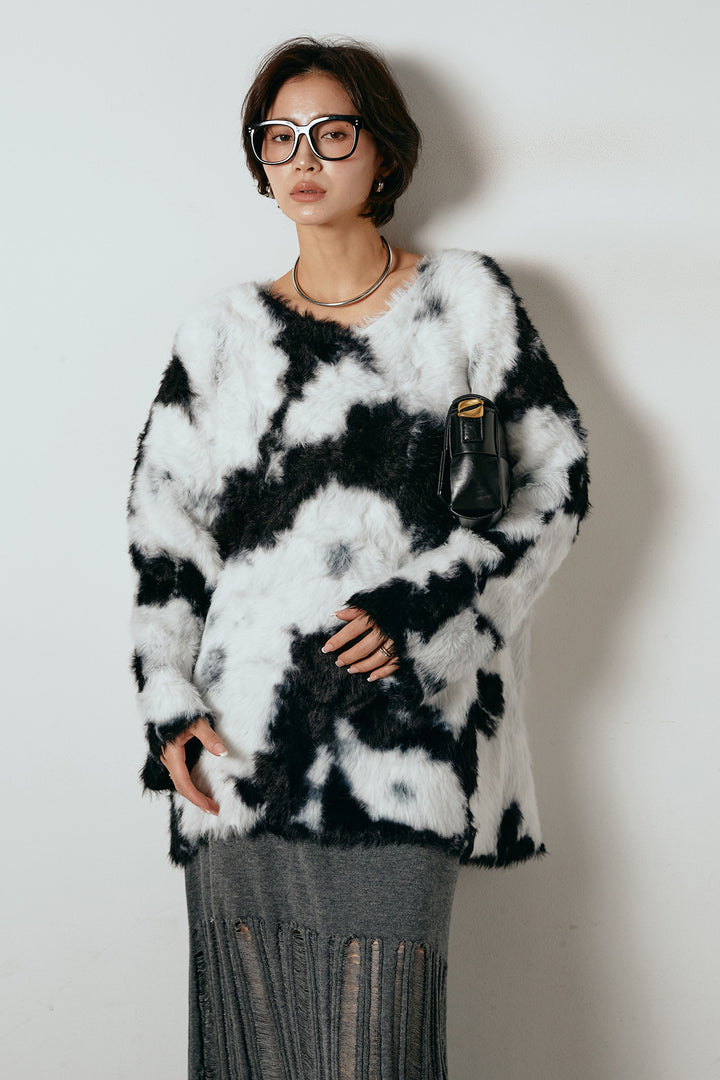 [SET]タイダイ柄シャギーニットトップス+裾シアーリブスカート(2set)