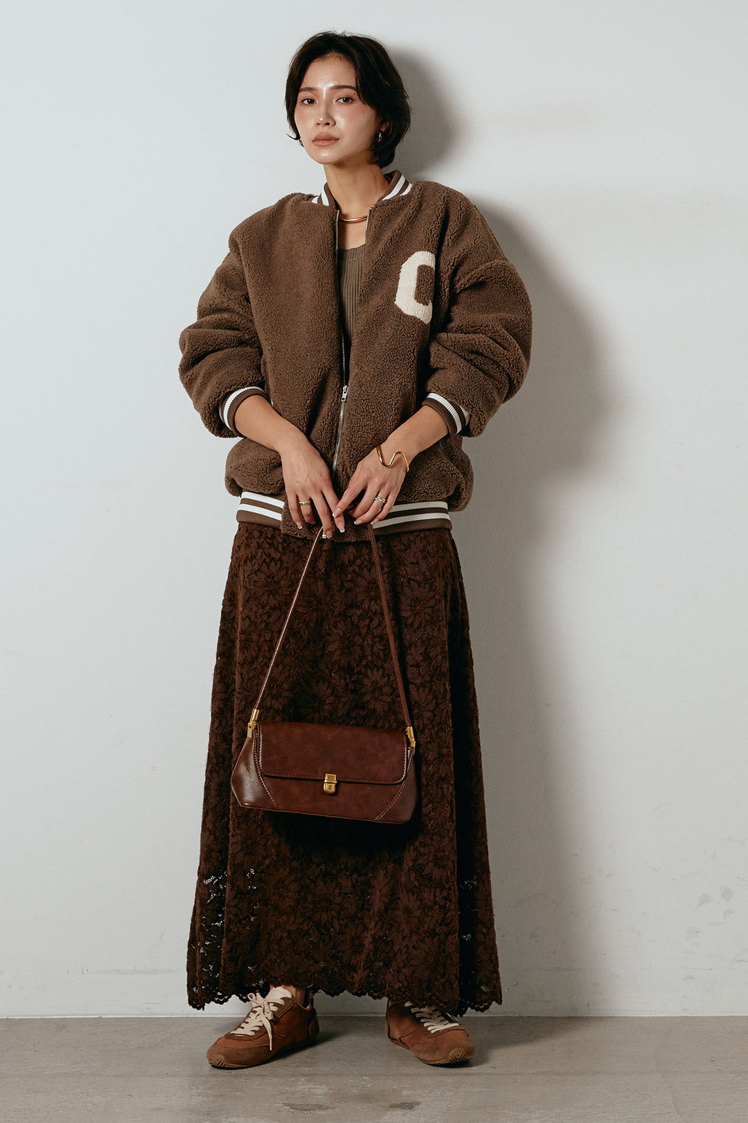 [SET]ロゴスタジャンボアブルゾン+花柄刺繍ベロアフレアスカート(2set)