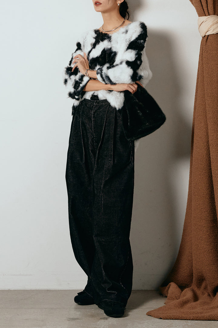 [SET]タイダイ柄シャギーニットトップス+フロントタック入りコーデュロイパンツ(2set)