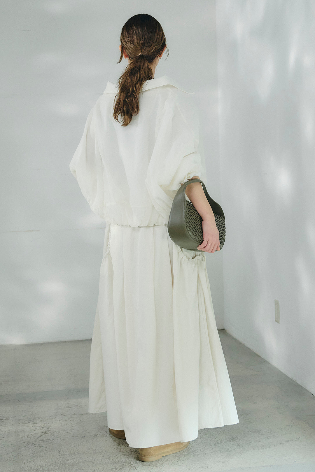 [SET]スタンドネックシアーブルゾン+ナイロンデザインフレアスカート(2set)