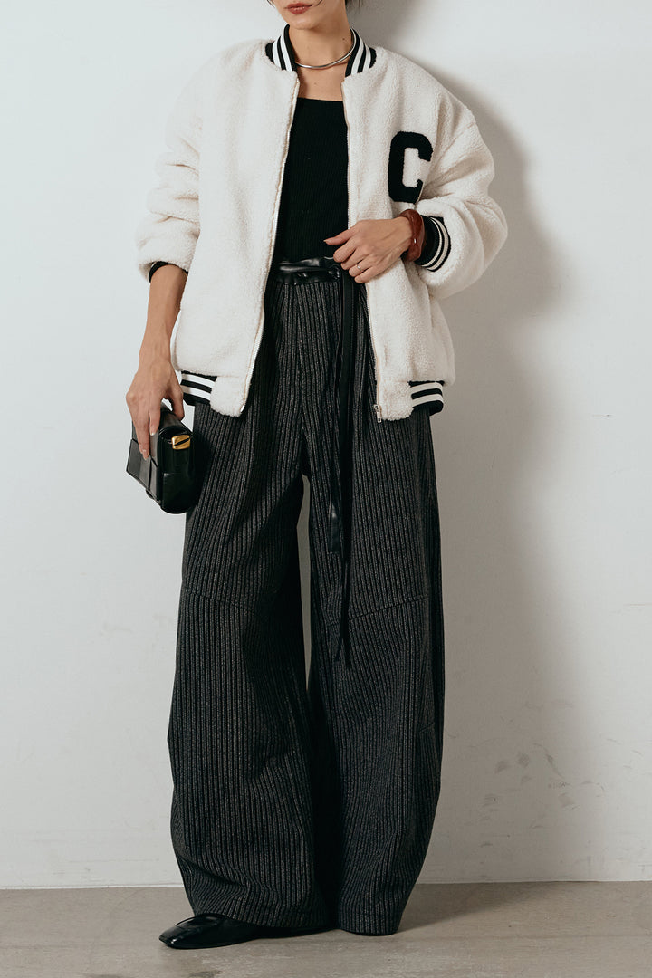 [SET]ロゴスタジャンボアブルゾン+レザーライク配色ストライプパンツ(2set)