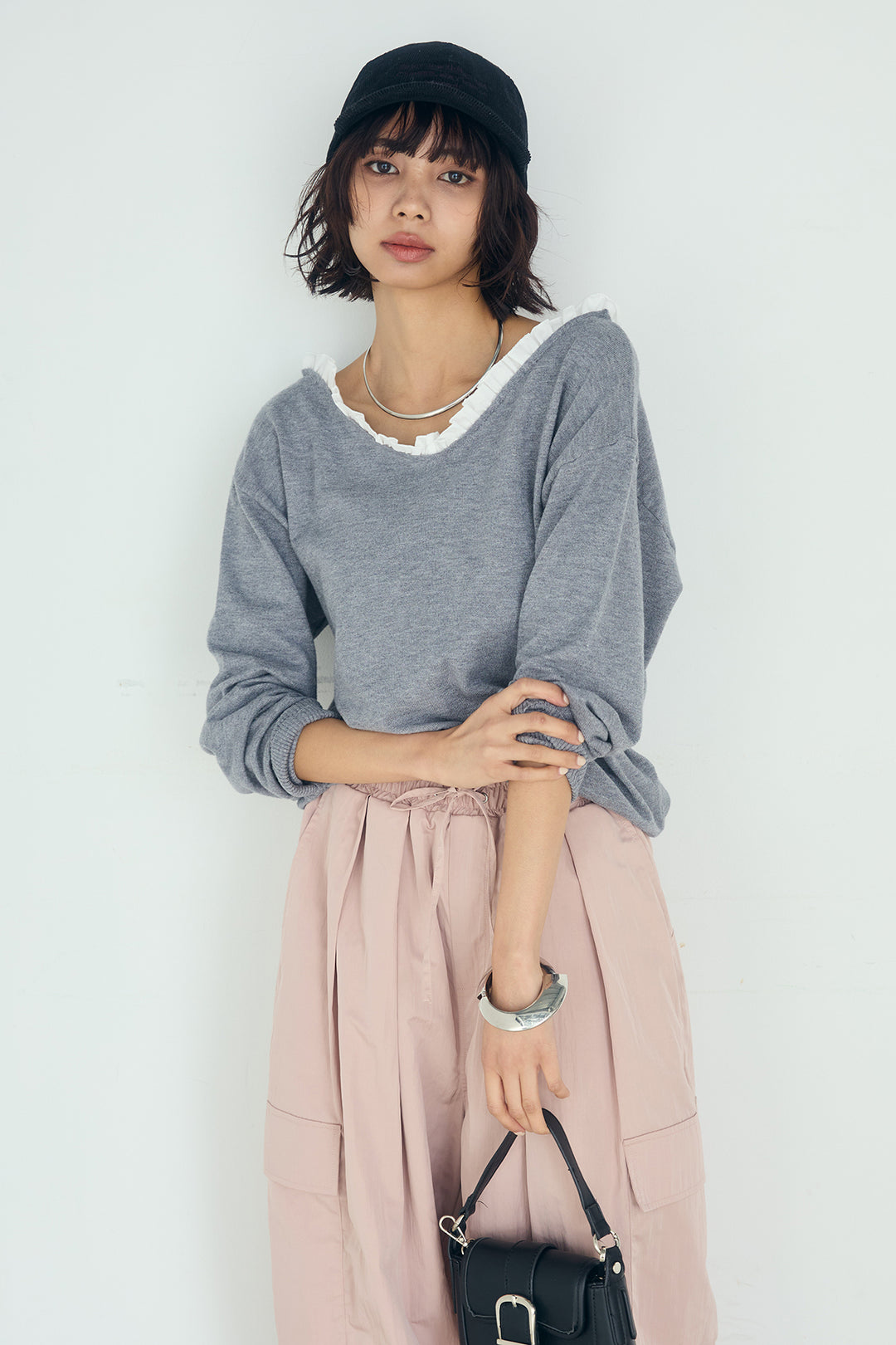 [SET]クールクール異素材コンビオフショルプルオーバー+撥水ジョガーパンツ(2set)