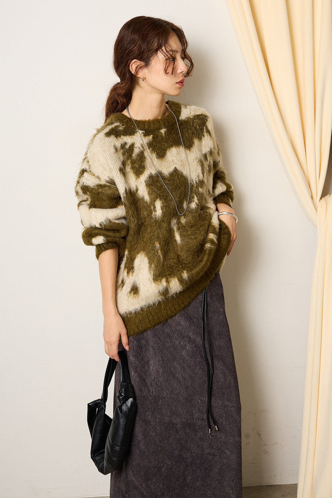 【着回しセット】[SET]モヘアタッチマーブルニット+タック入りコーデュロイワイドパンツ+ロープベルト付きスウェード調スカート(3set)