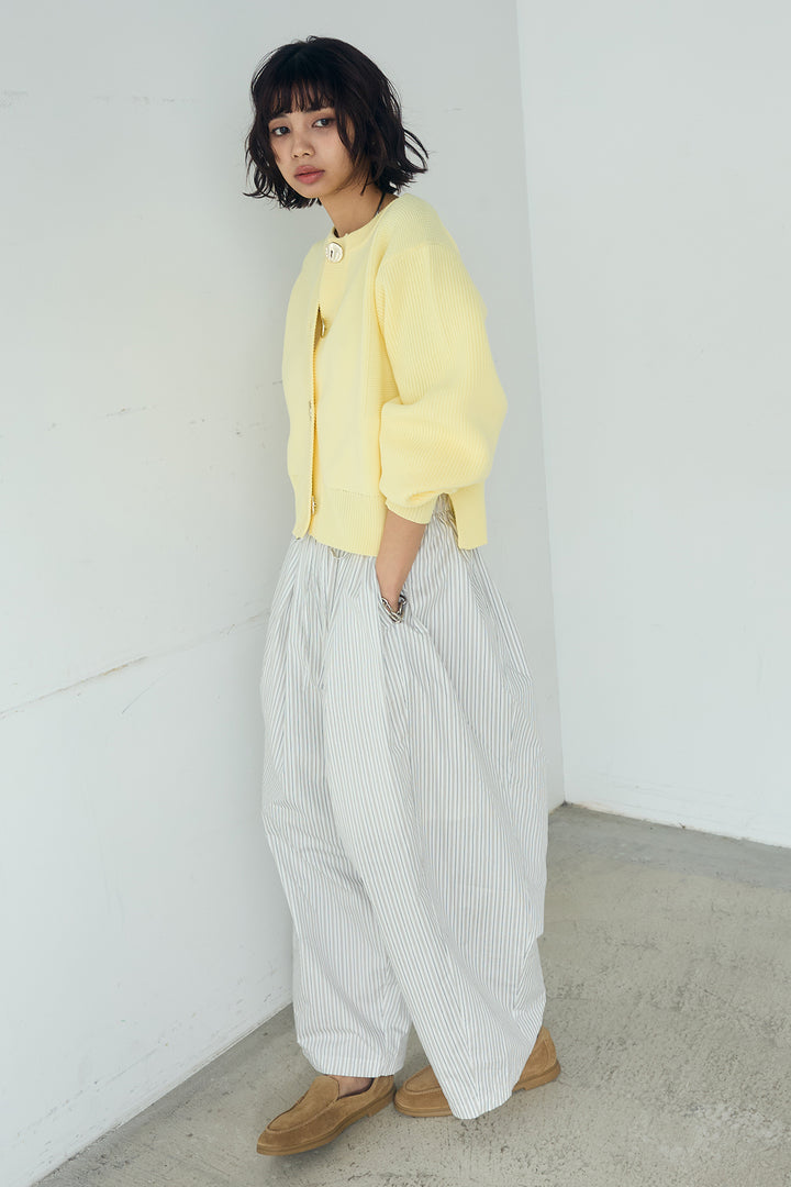 [SET]スポンディッシュBIGボタンクルーネックカーディガン+ランダムストライプタックギャザーパンツ(2set)