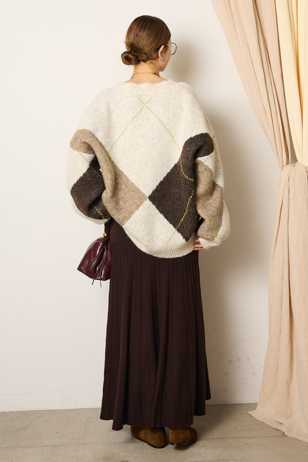 【着回しセット】[SET]ルーズアーガイルVネックニット+ルーズアーガイルVネックニット(2set)