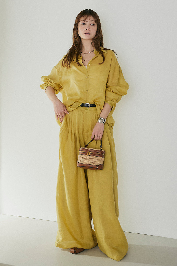 [SET]リラックスシアーシャツ+細ベルト付きシアーワイドパンツ(2set)