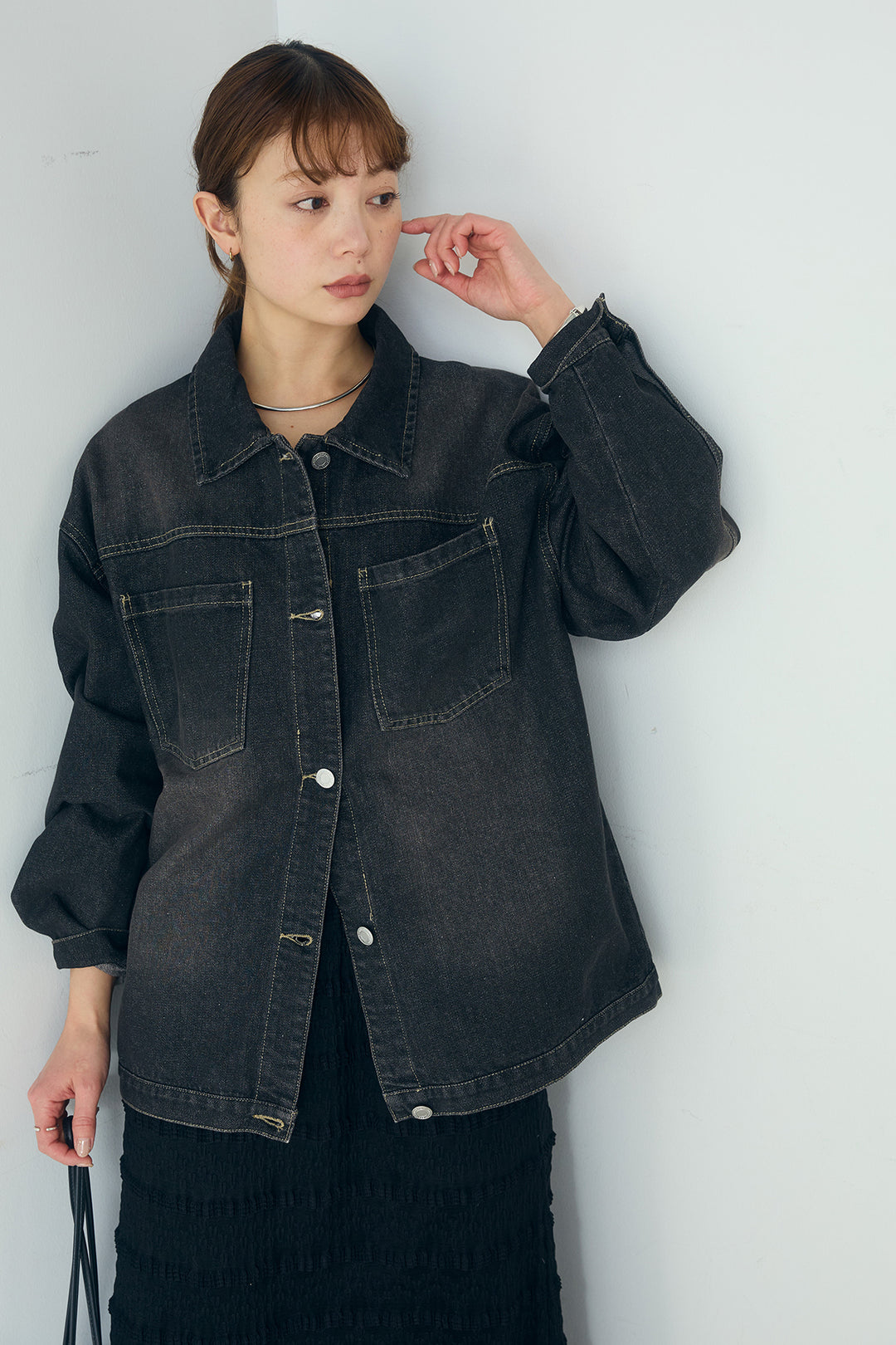 [SET]デニムオーバーサイズジャケット+ジャガードカットソータイトスカート(2set)